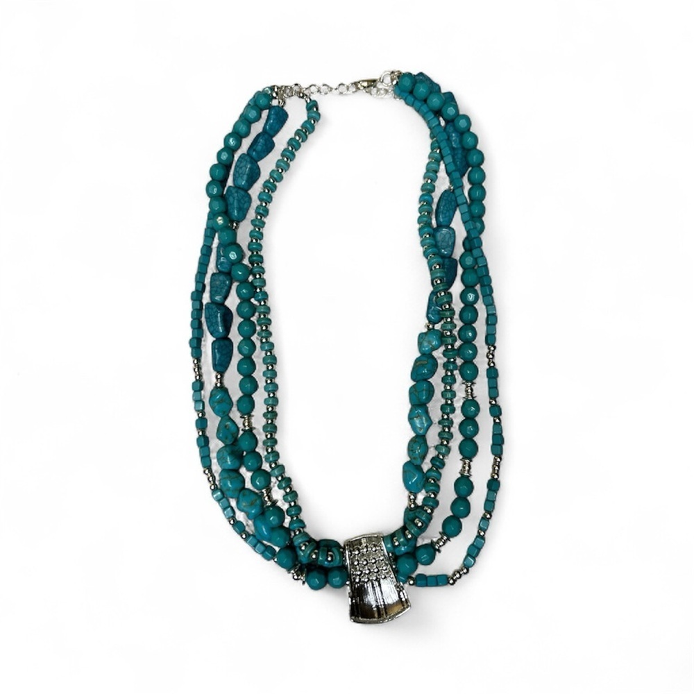 Turquoise Beaded Necklace with Silver Pendant - Picture 2 of 4